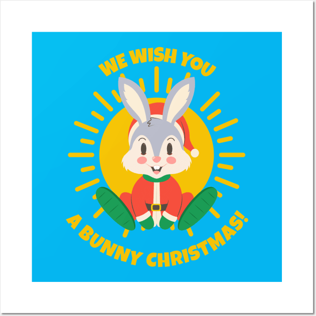 We Wish You a Bunny Christmas - Merry Xmas Cute Rabbit Hare Pet Wall Art by Millusti